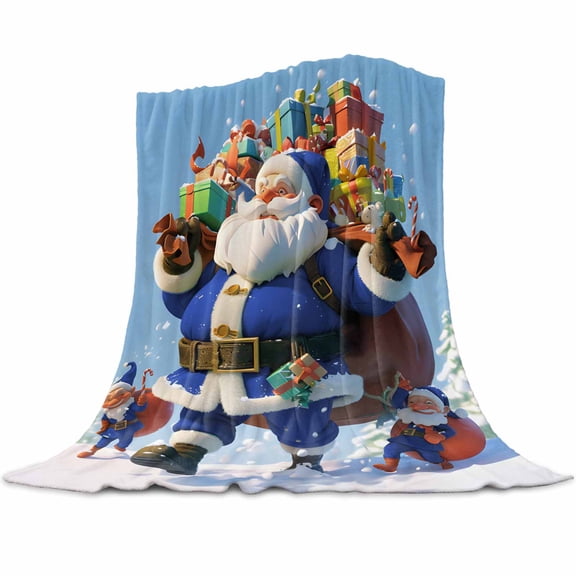 Christmas Blue Flannel Blanket for Bed,Travel and Camping, Gift Santa Claus Gnome Pattern Super Soft Cozy Blanket for All Seasons 40"x50"