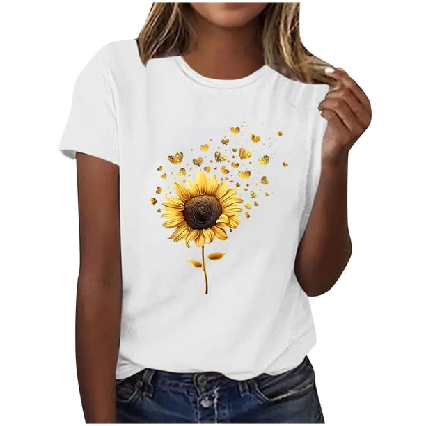 Tops de Ajuste Suelto para las Mujeres Sudadera Casual Impresa Manga Corta Cuello Redondo Superior, Poliéster