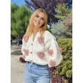 thumbnail image 3 of Women'S Kawaii Strawberry Embroidered Cardigan Long Sleeve V Neck Chunky Knitted Tops Pink Strawberries S, 3 of 5