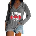 thumbnail image 1 of MHFRRA Camiseta Informal de Manga Larga con Cuello En V y Estampado Canadiense para Mujer Gris, 1 of 4
