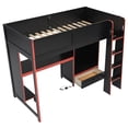 thumbnail image 4 of [Luckynote]Wood Twin Size Gaming Loft Bed with Built-in Desk, Wardrobe, LED and a Drawer, Black, 4 of 10