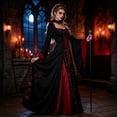 thumbnail image 3 of KICILVS Vampire Costume Women High Collar Long Trumpet Sleeve Corset Lace up Maxi Dress Gothic Queen Cosplay Outfit, 3 of 8