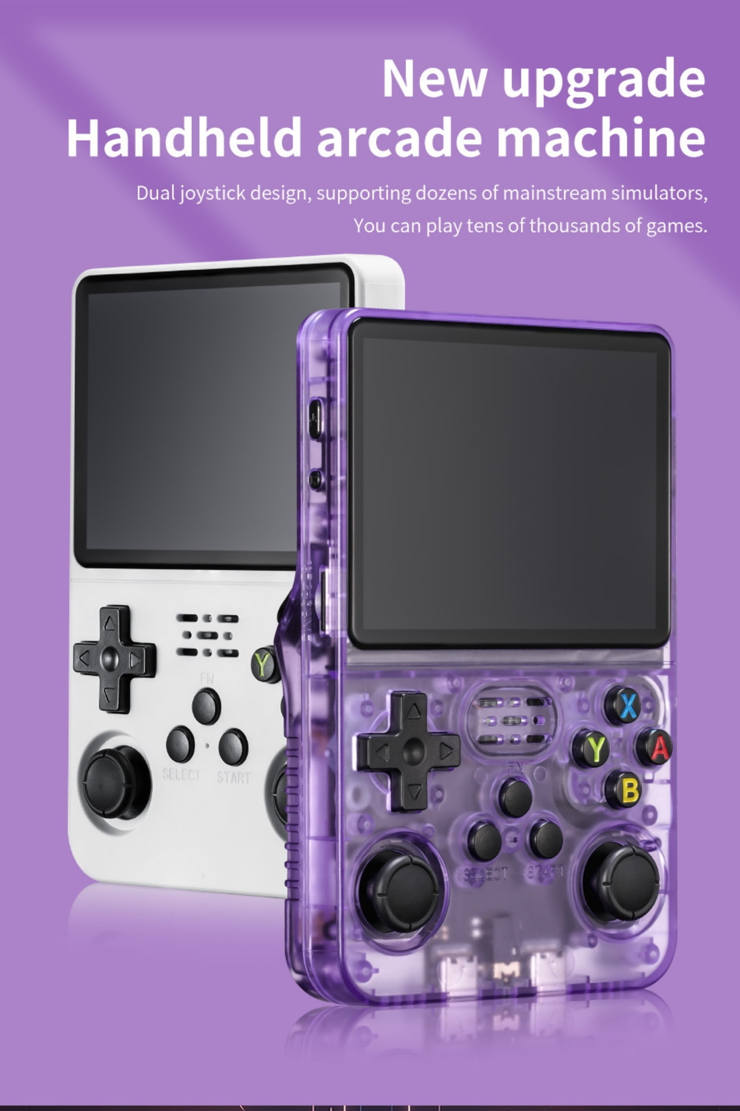 R36S open source handheld game console, large screen, large memory, large battery,purple,128G