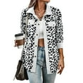 thumbnail image 2 of Women' Corduroy Leopard Jacket Button Down Long Sleeve Blouses Fall Jacket Casual Coat White L, 2 of 6