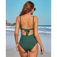thumbnail image 3 of Charmo Women Ribbed One Piece Bathing Suits Ruffle V Neck Swimsuit High Cut Monokini, 3 of 6