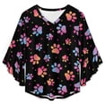 thumbnail image 4 of Gradient Color Dog Paws On Black Background Women's V-Neck Blouse With 3/4 Ruffled Bell Sleeves Casual Top Ladies Blouses, 4 of 7