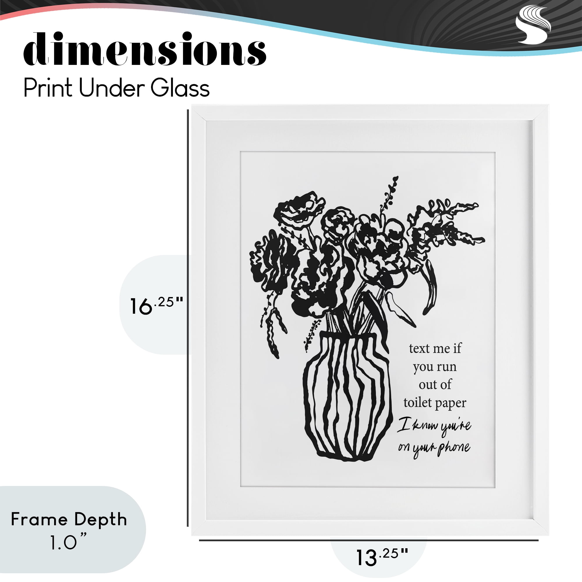 Stupell Industries Text Me Bathroom Florals White Framed Print Under Glass, design by Lettered and Lined