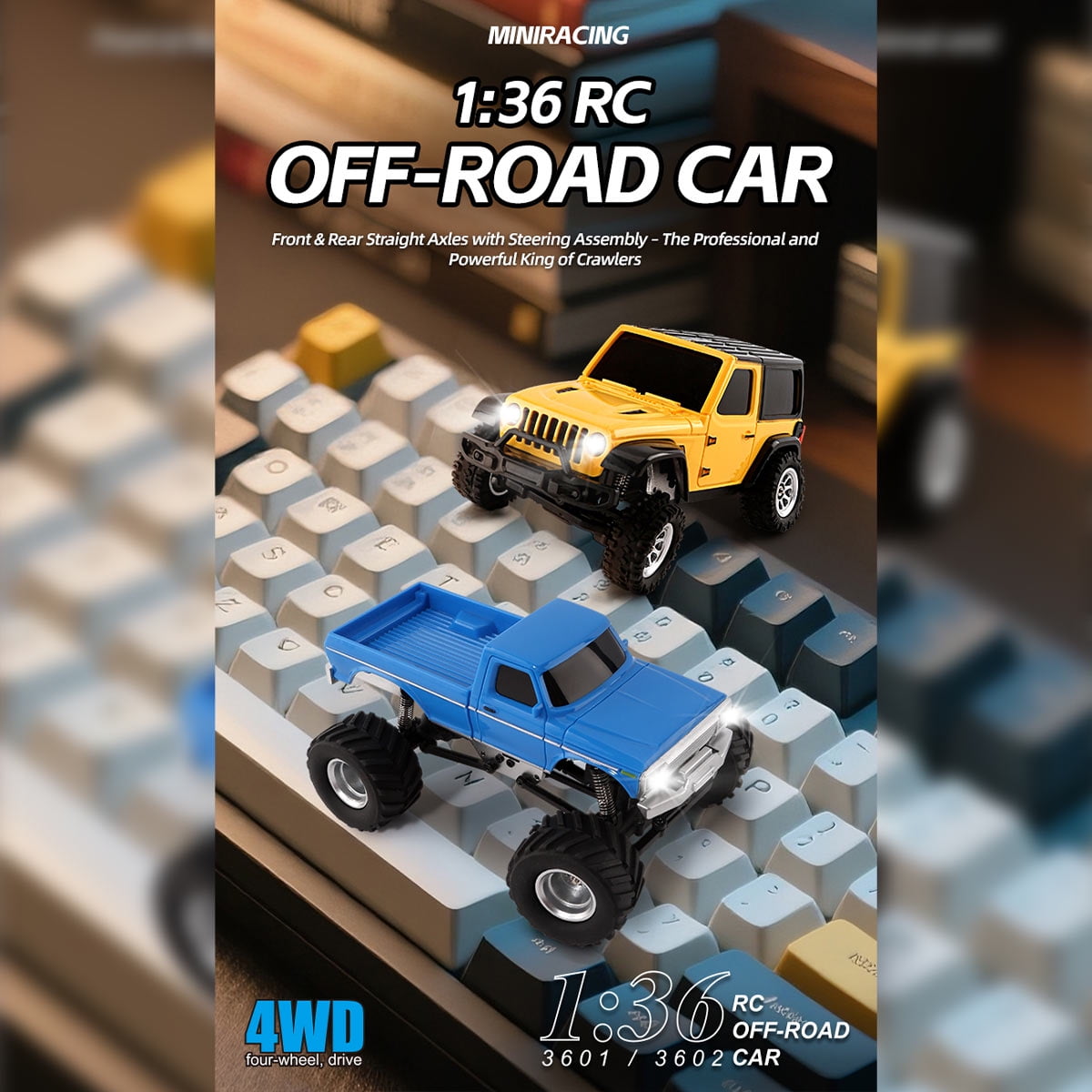RC Off-Road Rock Crawler, 1/36 Scale 2.4G 4WD Full Proportional RC Climbing Car Model with Realistic LED Lights, Long Battery Life, RTR Hobby Collectible Model for Adults Hobbyists (Blue)