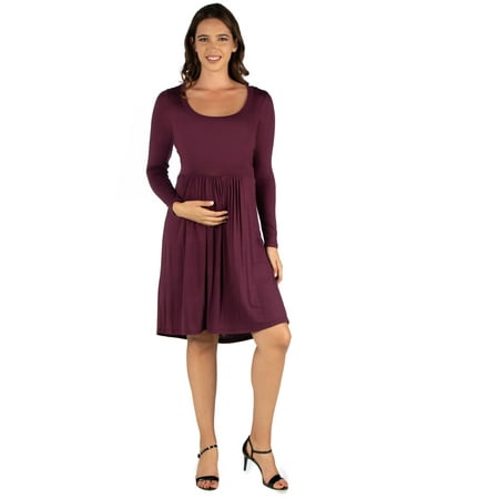 

24seven Comfort Apparel Casual Long Sleeve Pleated Maternity Dress