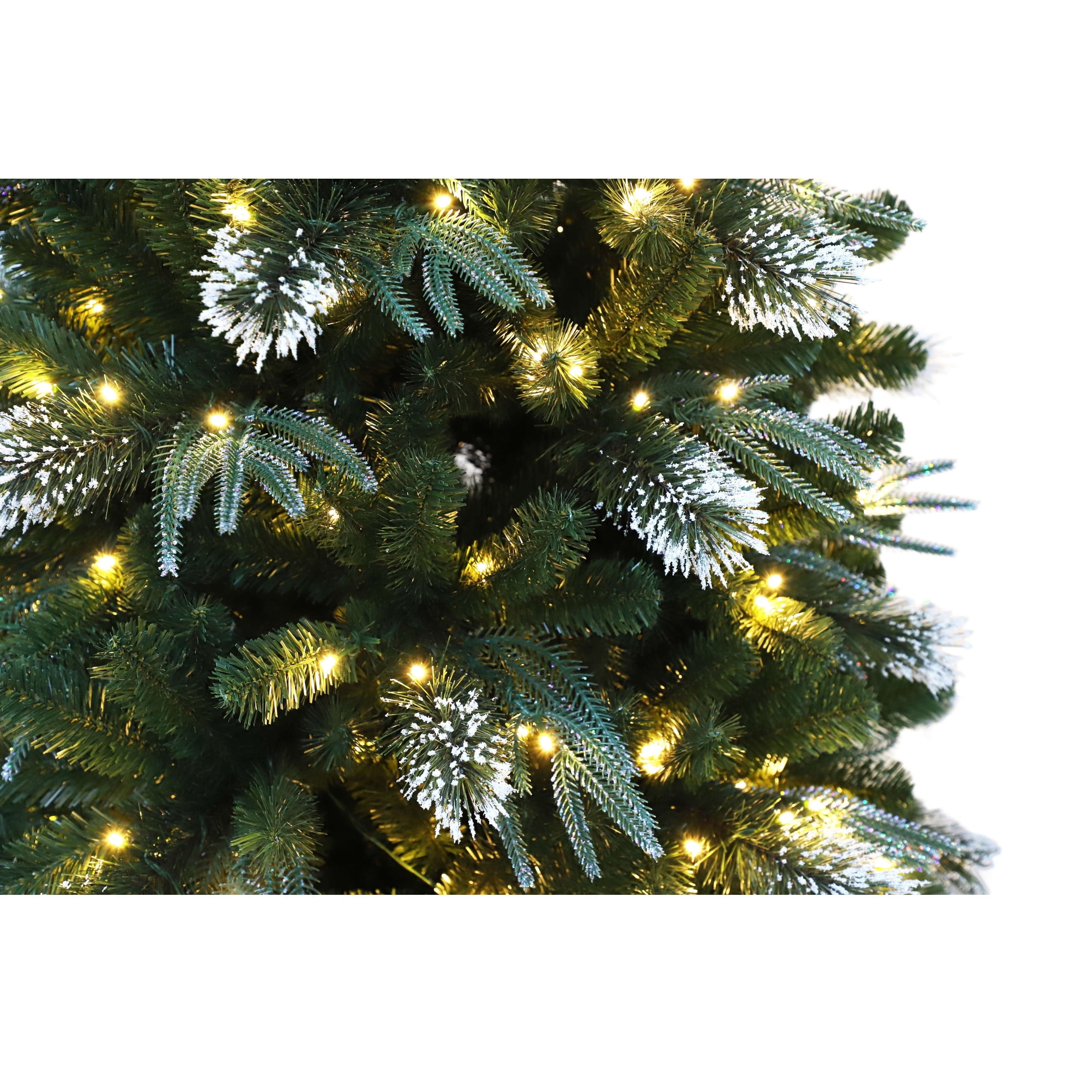 7' Pre-Lit Frost-Kissed Pine Green Artificial Christmas Tree with 350 Warm White LED Lights and Rotating Stand, by Holiday Time