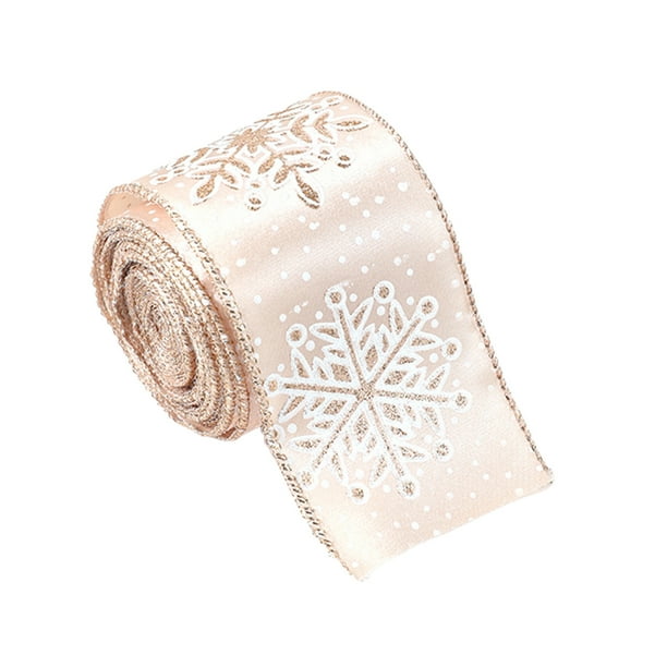 Arcos de Navidad para el Envoltorio de Regalos Cinta de Satén de Seda de Champaña 200x6.3cm, Cinta de Navidad para la Decoración Del Árbol de la Caja de Regalos Rosa Blanca Plata Copo de Nieve Plaid