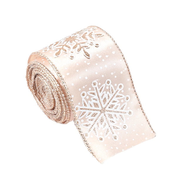Christmas Ribbon For Gift Wrapping 200 cm x 6.3 cm Champagne Color Polyester Satin Ribbon With Festive Patterns