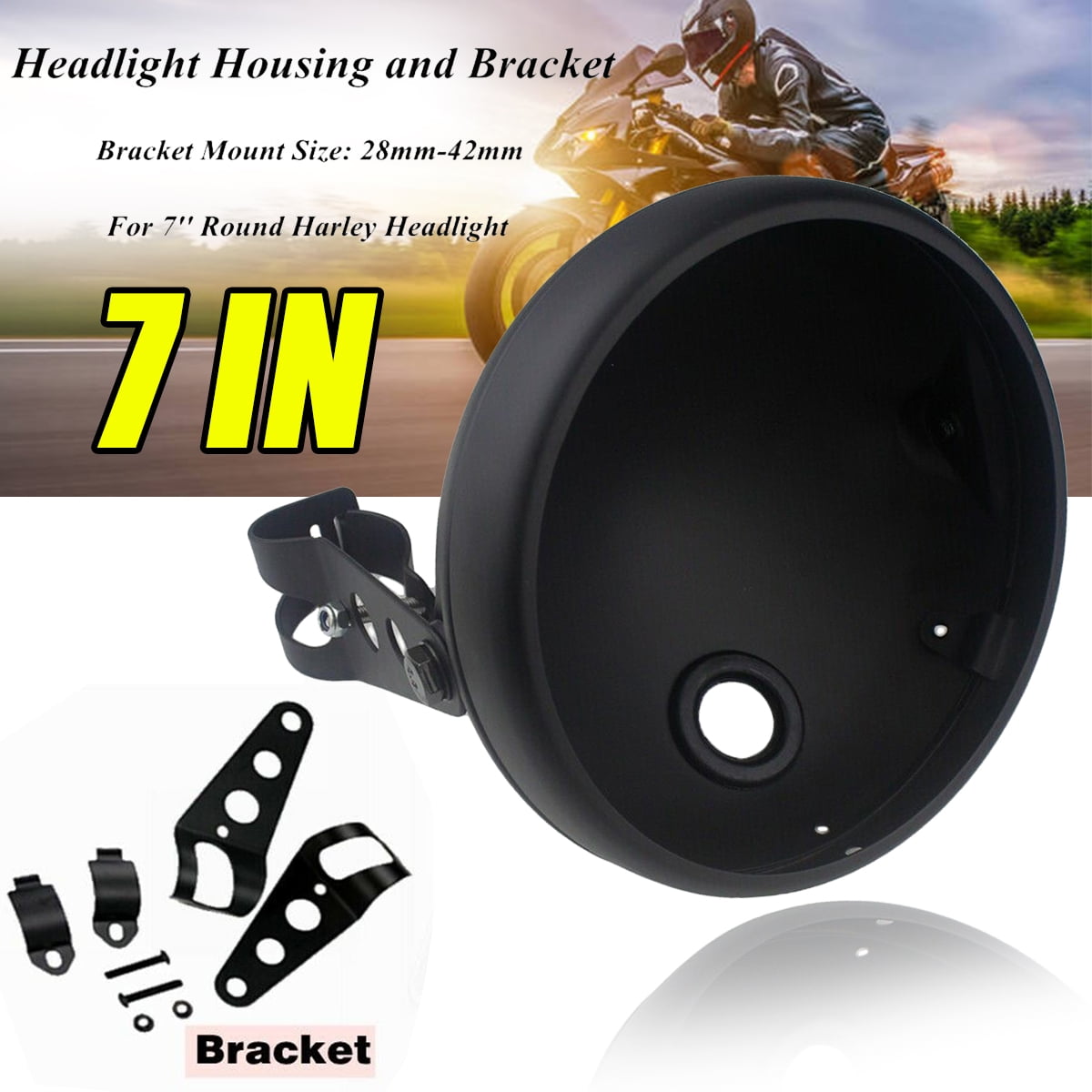 7 inch Round Motorcycle Headlight Headlamp Housing Bucket w/ Bracket