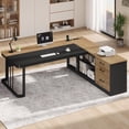 thumbnail image 6 of 71" Executive Desk, L Shaped Computer Desk with Power Outlets, Corner Office Desk with 3 Drawers, Business Furniture Desk, Oak, 6 of 8