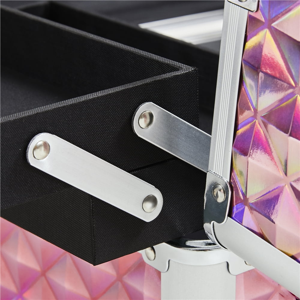 Alden Design 4-in-1 Professional Makeup Train Case with Wheels, Glitter Pink