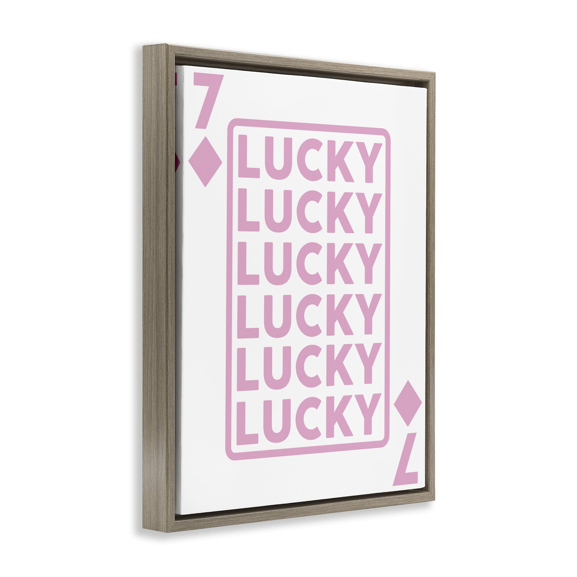Stupell Industries Lucky Seven of Diamonds Entertainment Painting Brown Floater Framed Canvas Art Print Wall Art, 17 x 21