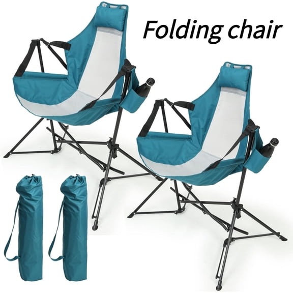 Hammock Camping Chair, Folding Portable Rocking Chair, Aluminum Alloy Adjustable Back Swinging Chair with Pillow Cup Holder, Recliner with Carry Bag for Outdoor Travel Lawn Backyard, Black  (2pcs)