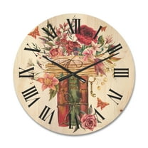 Designart 'Wildflowers With Vintage Old Books' Farmhouse Wood Wall Clock