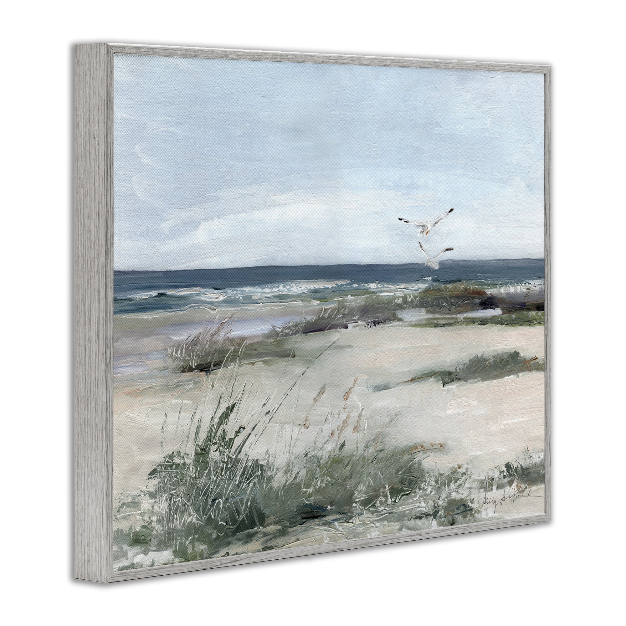 Stupell Industries Seagull Pair over Waves Gray Framed Giclee Art, design by Sally Swatland