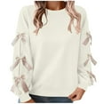 thumbnail image 2 of Women's Red Christmas Sweater with Bow Detail Round Neck Holiday Top Casual Festive Party Outfits for Holiday Festivities Gift for Women | CSEONE,White XL, 2 of 9