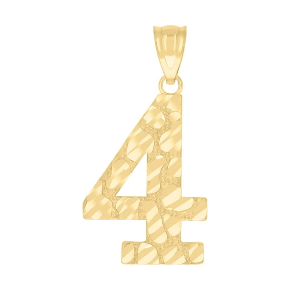 10Kt Yellow Gold Unisex Number 4 Nugget Charm Pendant