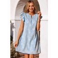 thumbnail image 6 of Women's Short Sleeve Floral Ruffle Smocked Mini Dresses Neck Burnout Sundress Dress for Casual Summer Light Blue L, 6 of 9
