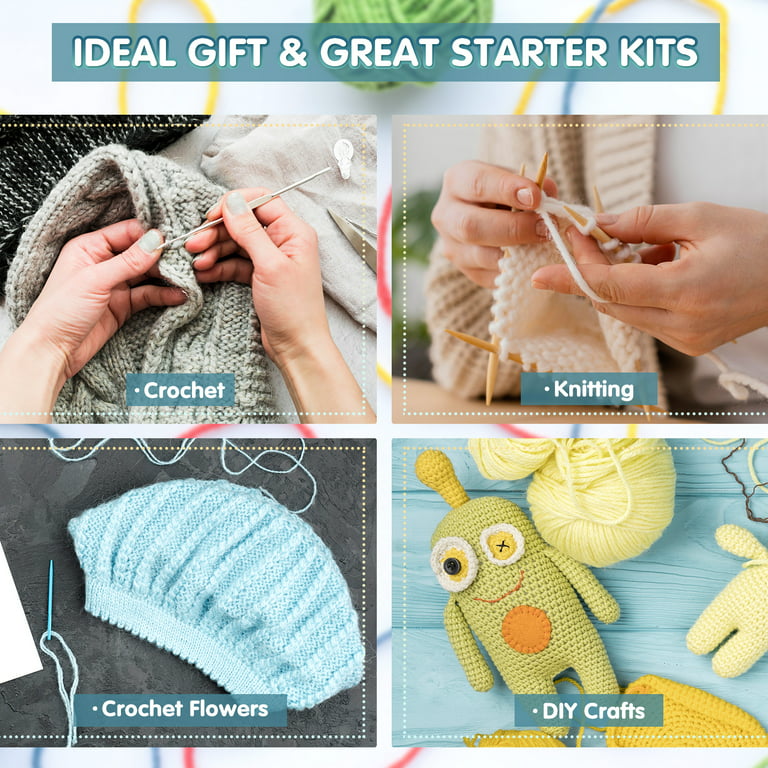 MOMOTOYS Beginner Crochet Kit w/ 130 Page Book, Crochet Yarn Set, Crochet Hook Kit & Crochet Needle Kit - Crochet Kits for Beginners - Crocheting
