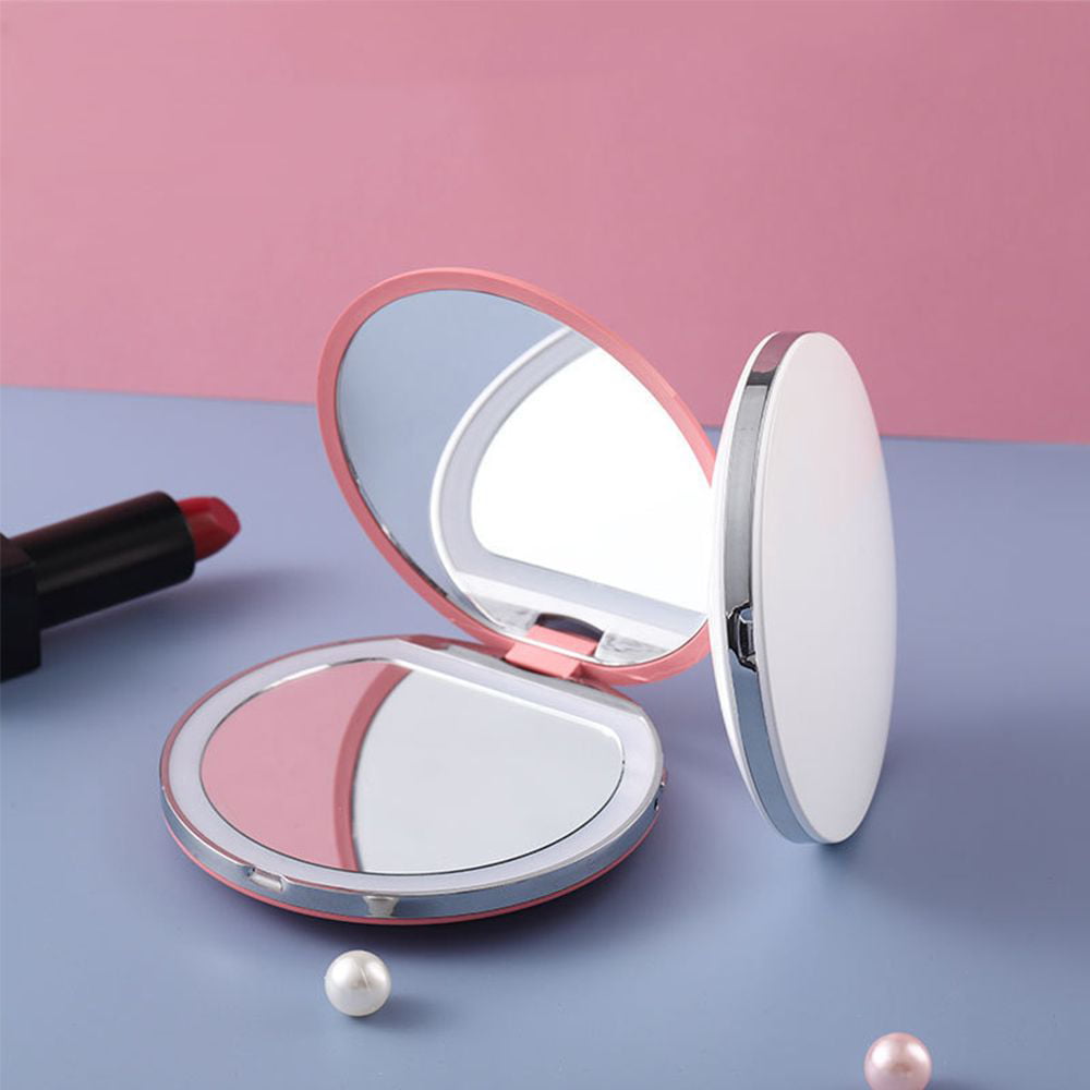 D5 Portable Mini Makeup Mirror with LED Lights Compact Pocket USB  Chargeable Folding Makeup Tables Mirror Cosmetic Selfie Light