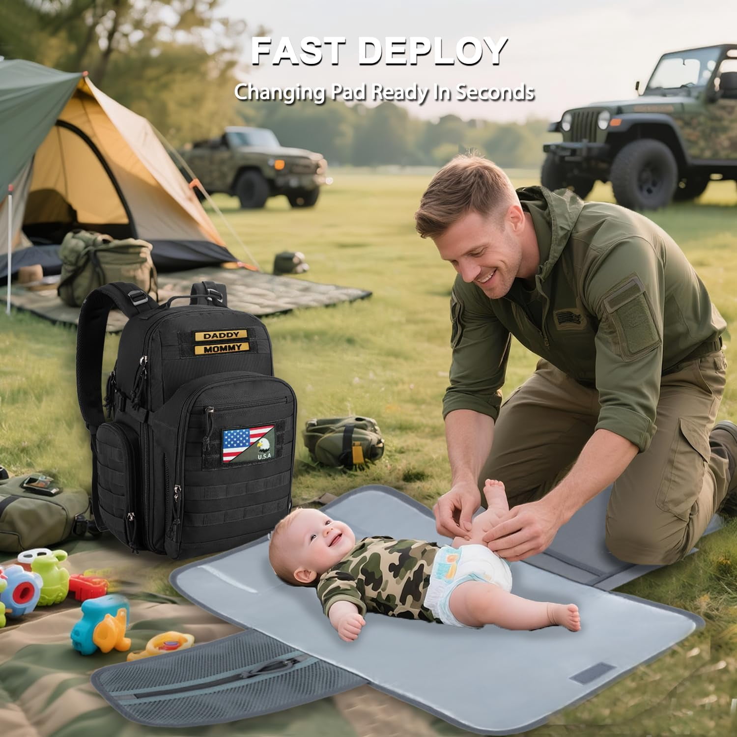 MIRACOL Military Diaper Bag for Dad: Tactical Design with Changing Pad & Daddy Patches - Pride Solution for Veteran Fathers in Baby Outings