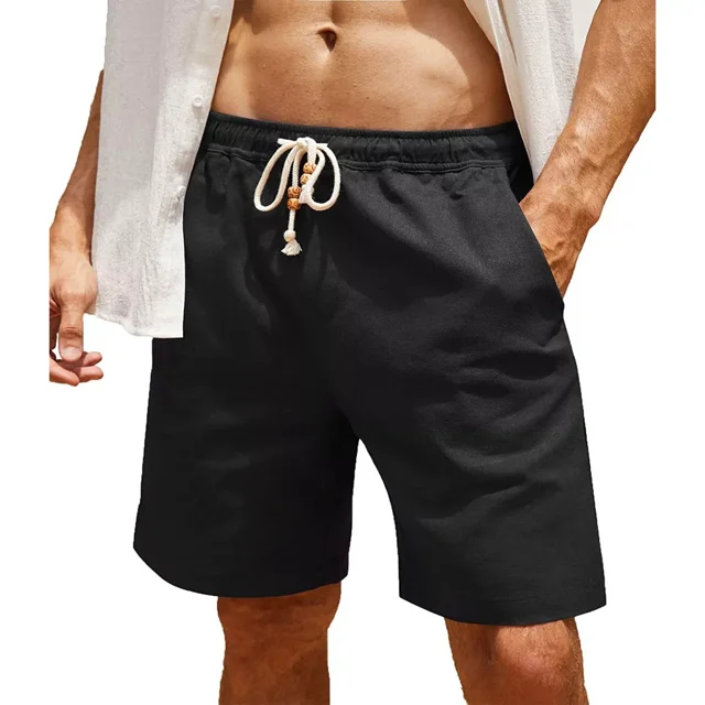 Bermuda Short Casual Playa De Algodón Y Lino Para Hombre