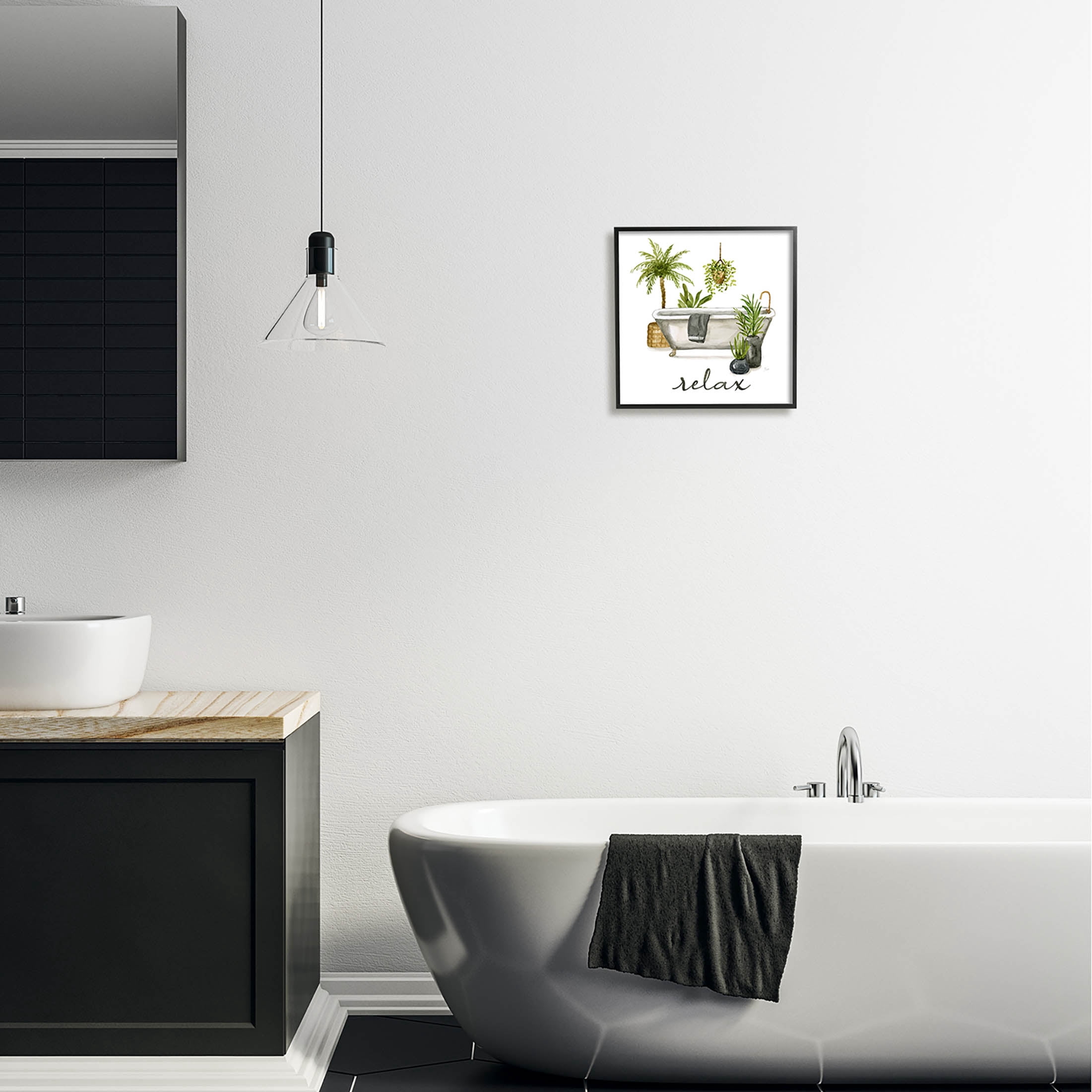 Stupell Industries Relax Tub Plants Arrangement Graphic Art Black Framed Art Print Wall Art, Design by Nan