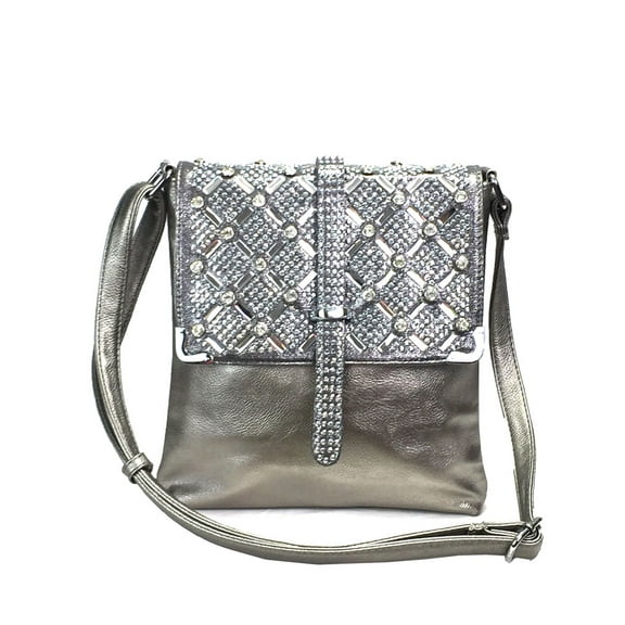 Zzfab Top Bling Sparkle Rhinestone Crossbody Bag Pewter