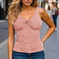 thumbnail image 2 of Lenpel Débardeurs d'Été pour Femmes Bretelles Spaghetti Col en V Nœud devant Brodé Sans Manches Blouses de Sortie, 2 of 7
