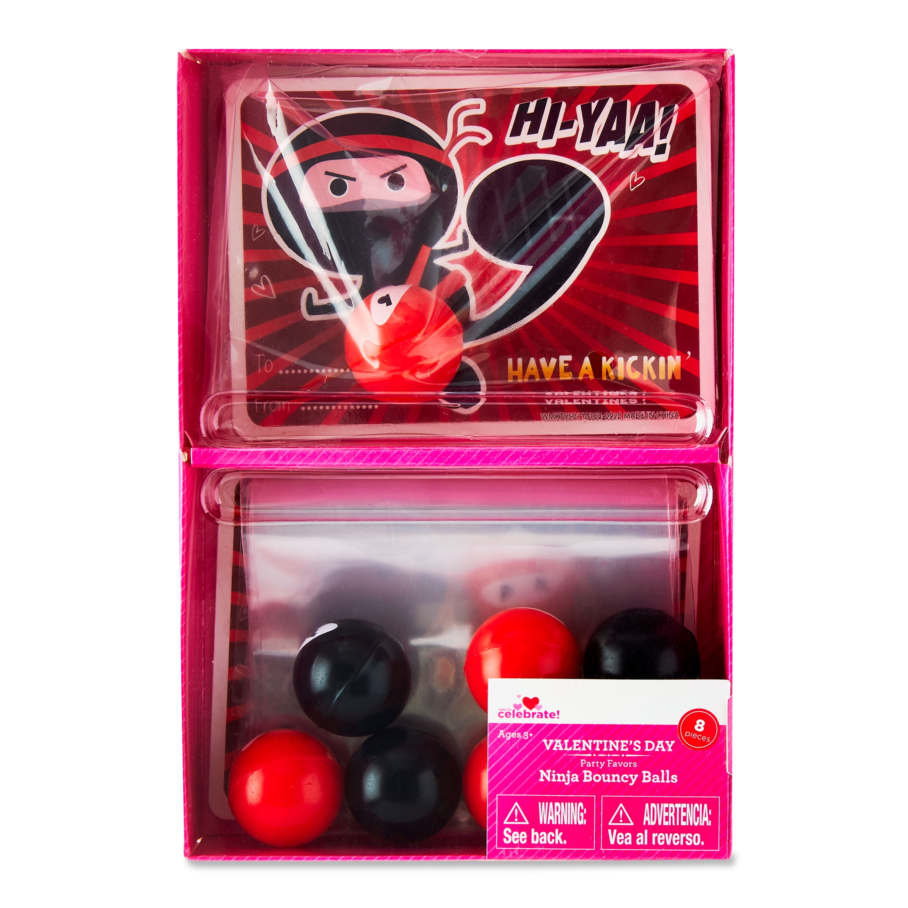 WAY TO CELEBRATE! Way To Celebrate 8 Ninja Bouncy Balls, Black and Red, Plastic, Valentine's Day