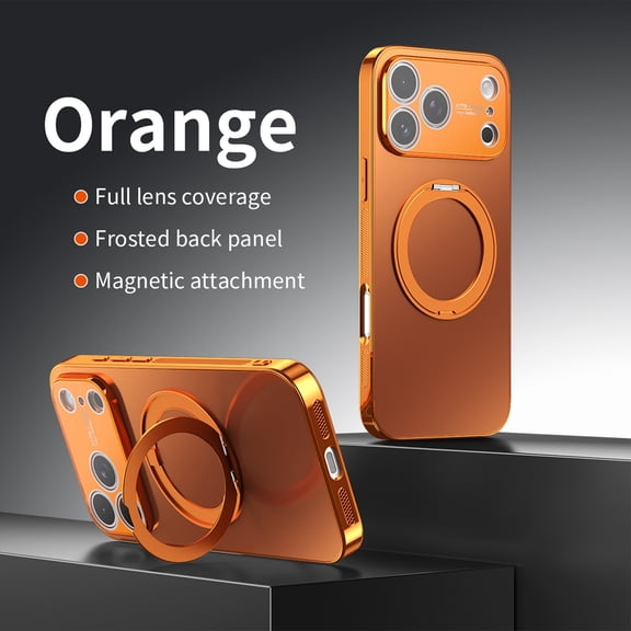 Dteck Magnetic Case For iPhone 17 Pro Max,Shockproof TPU PC Ring Stand Full Camera Lens Protection Case Compatible with Mag Safe Frosted Back Cover for iPhone 17 Pro Max ,Orange