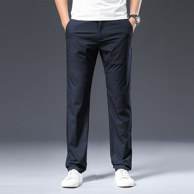 OmicGot New Arrival Men's Pant Breathable Solid Color Mid Straight Loose Men Trousers Plus Size 42