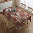thumbnail image 2 of Red Boho Ethnic Floral Patchwork Pattern Rectangle Tablecloth 60"x84",Waterproof Polyester Rectangle Table Cloth, Wipeable Spillproof Polyester Tablecloth for Dining, Camping, Indoor and Outdoor, 2 of 5