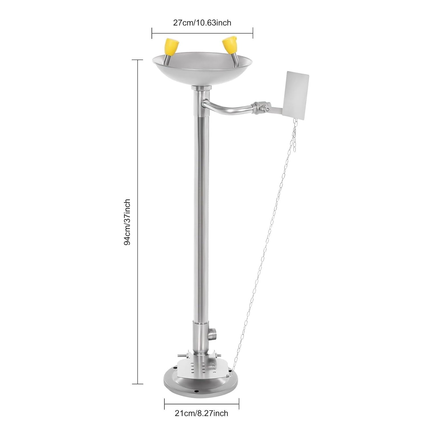 Floor Mounted Stand Up Eye Wash Station,Eyewash Station Adjustable Water Flow Hands Free Operation Eye Wash Units Stainless Steel Eye Washing Station with Dual Spray Heads and Pedal