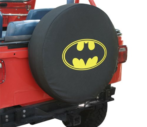 SpareCover Brawny Series Batman Classic on 35 inch Black Denim Textured Vinyl  Tire Cover Made in USA only