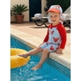 thumbnail image 4 of BemeyourBBs 2pcs Toddler Baby Boys One Pieces Swimsuit with Sun Hat Infant Boy Bathing Suit Long Sleeve Starfish Lobster Print Upper Zipper Rash Guard Swimwear Summer Beachwear, 4 of 9