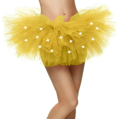 Women's Classic 5 Layered LED Light Up Tutu Skirt Clubwear, Yellow