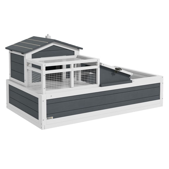 Tortoise Habitat, 3-Room Wooden Turtle Enclosure with Balcony & 2 Stories - Indoor/Outdoor Reptile Cage, 44"x25.5"x23", Gray