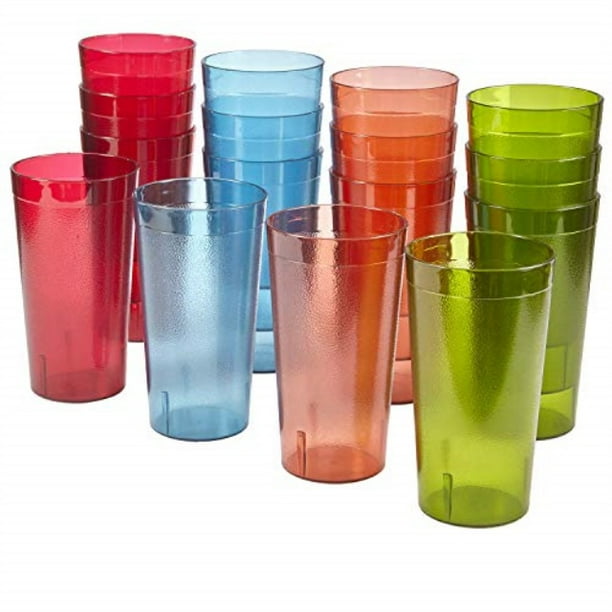 Cafe Break Resistant Plastic 20oz Restaurant Quality Beverage Tumblers Set Of 16 In 4 Assorted 9957