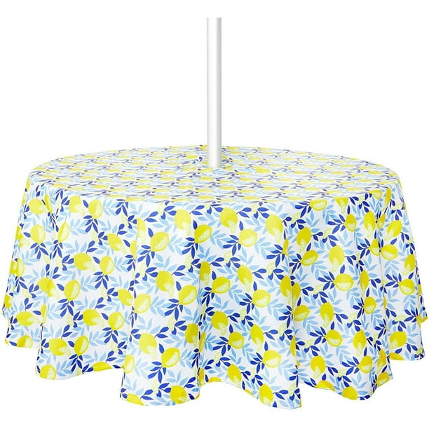 Lemon Plastic Tablecloth Table Cover, Round Picnic Table Tablecloths