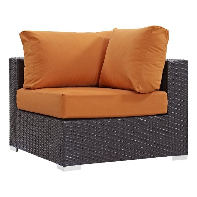 Modway Convene Aluminum and Rattan Outdoor Patio Corner in Espresso/Orange