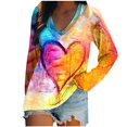 thumbnail image 1 of Pompotops Haut Mode Femme Ample Col en V Imprimé Manches Longues, 1 of 9