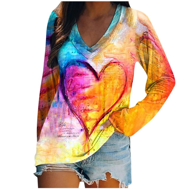 Pompotops Haut Mode Femme Ample Col en V Imprimé Manches Longues