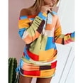 thumbnail image 1 of Womens Dresses Clearance Plus Size Women's Trendy Pullover Off Shoulder Print Drawstring Ruched Long Sleeve Dress Multicolor L JE, 1 of 7
