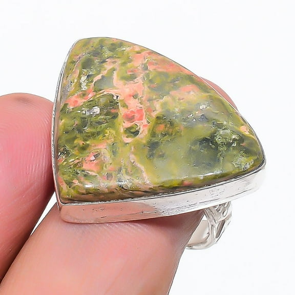 Natural Unakite Gemstone Handmade 925 Sterling Silver Jewelry Ring Size 8.5
