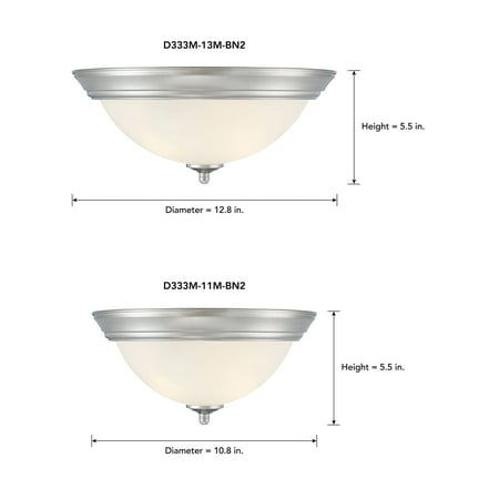 DESIGNERS FOUNTAIN Flush Mount Ceiling Light, 2-Pack, 13 Inch LED Frosted Glass Lighting Fixture for Kitchen, Bedroom, Bathroom, and Hallway, Brushed Nickel, D333M-13FM-BN2